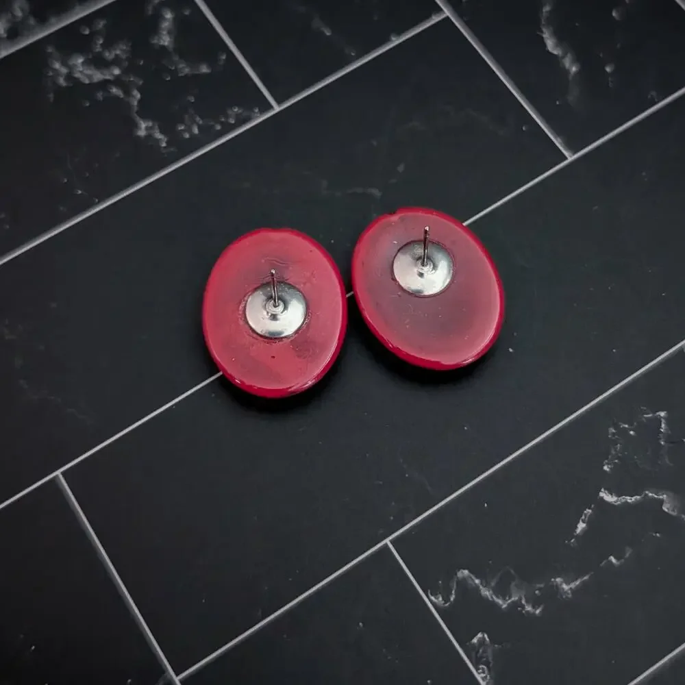 Vintage Stud Earrings Shades of Red Oval - Unusual Retro Statement